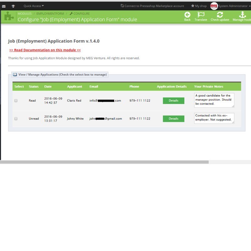 prestashop job employment application form bellini services modules