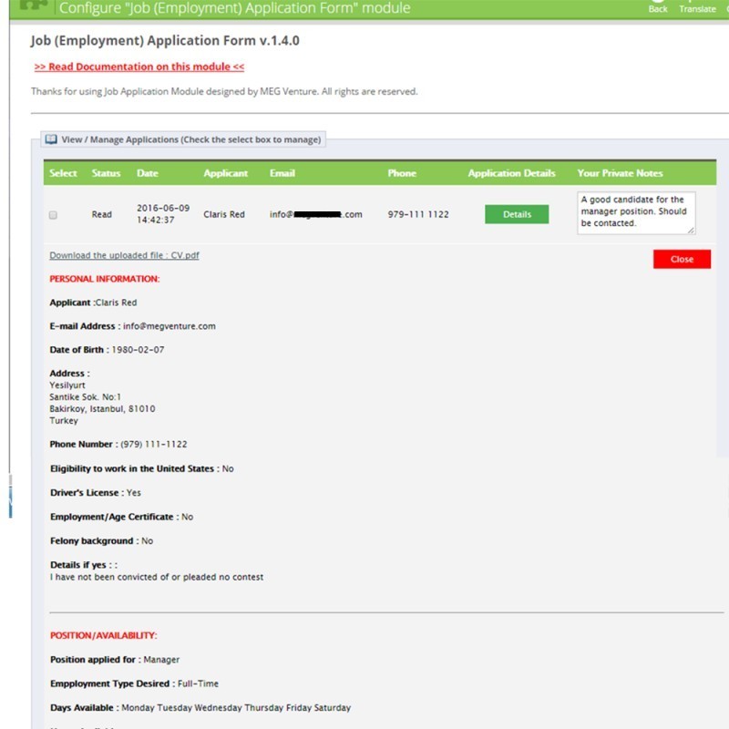 prestashop job employment application form bellini services modules