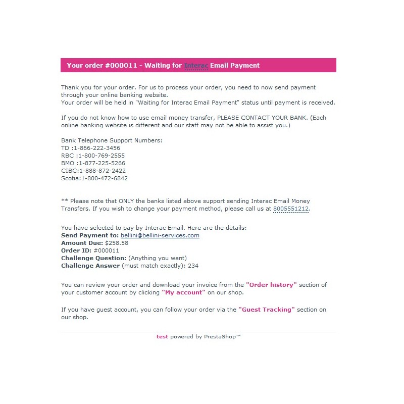 Interac E Transfer Payment Module Bellini Services Modules New Email Sent To Customer Reminding Them Transfer Funds