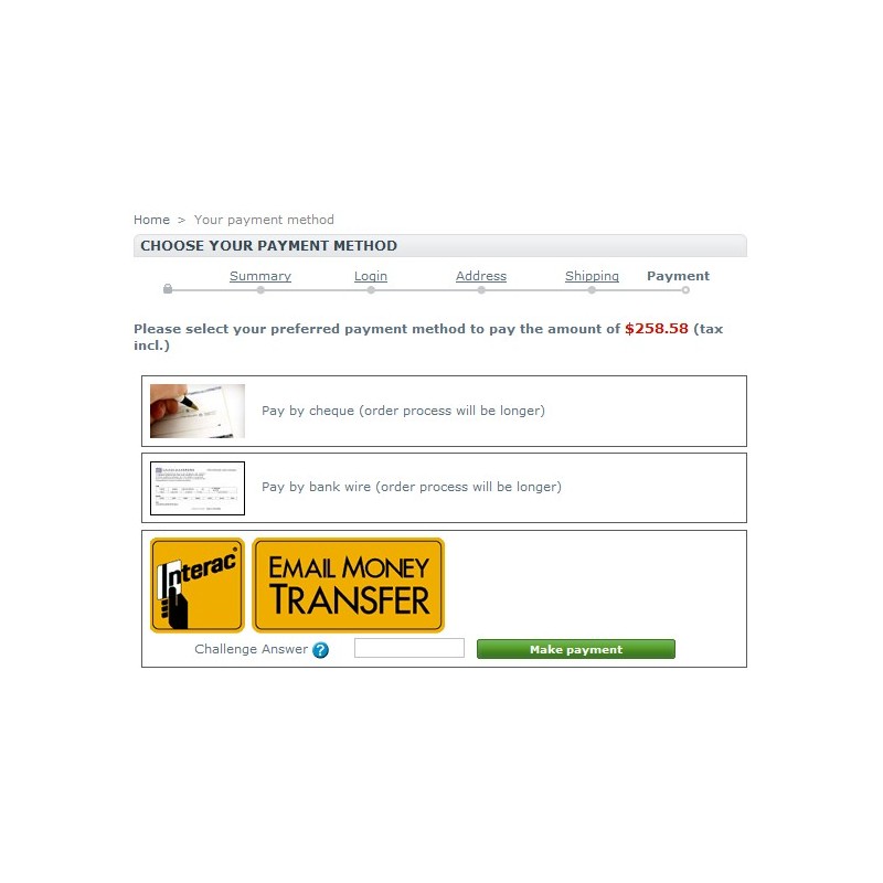 Interac E Transfer Payment Module Bellini Services Modules Transfer Funds The Payment Selection Page