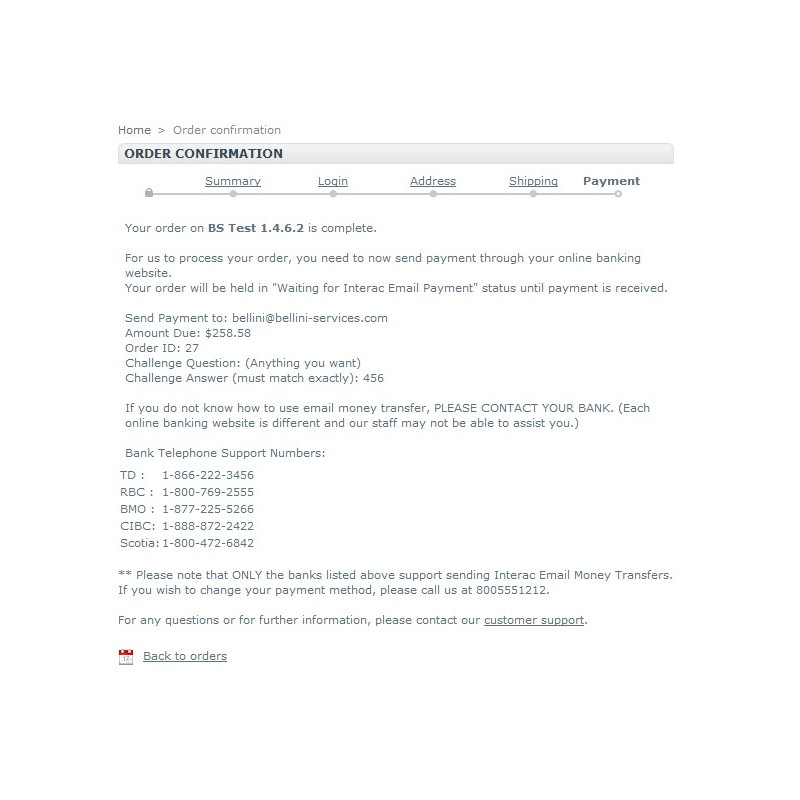 Interac E Transfer Payment Module Bellini Services Modules Transfer Funds The Payment Selection Page Order Confirmation